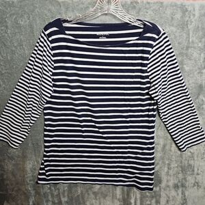 Merona women sz large Blue White Stripe Top cotton blend